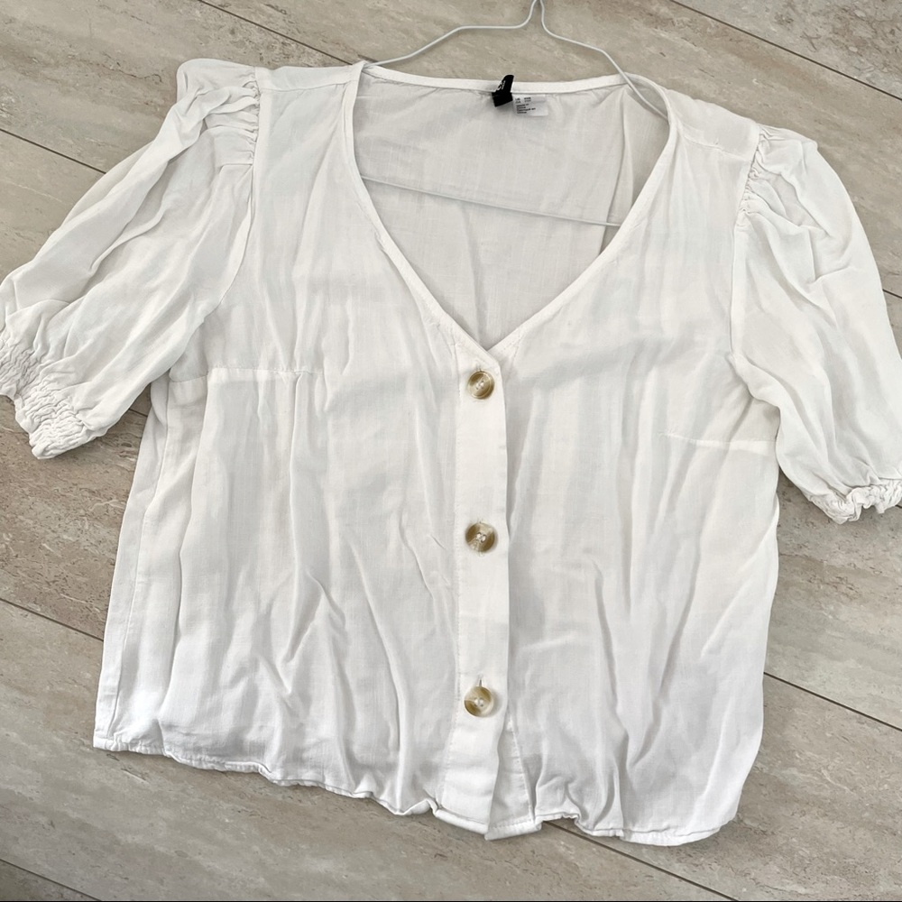 HM | DIVIDED V-Neck Crop Top - White XXS